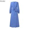 ZANZEA Muslim Women Casual Round Neck Long Sleeve Loose Long Dress