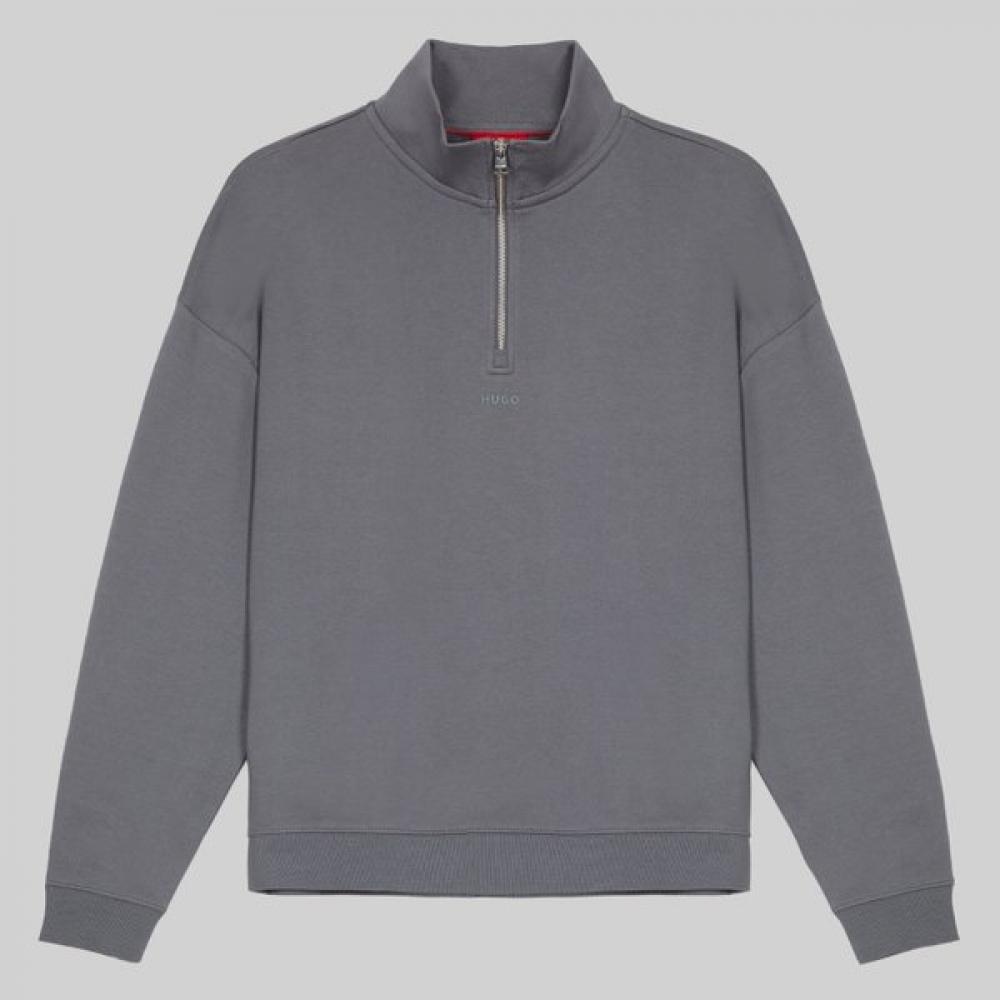 Hugo Relaxed Fit Logo Terry Zip Neck Sweatshirt Open Grey XL
