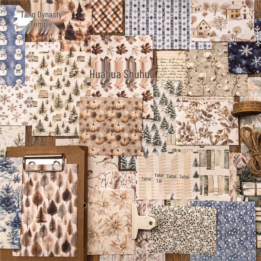 Roaming Autumn & Winter Series: 30 Sheets of Winter-Themed White Kraft Paper for Collage