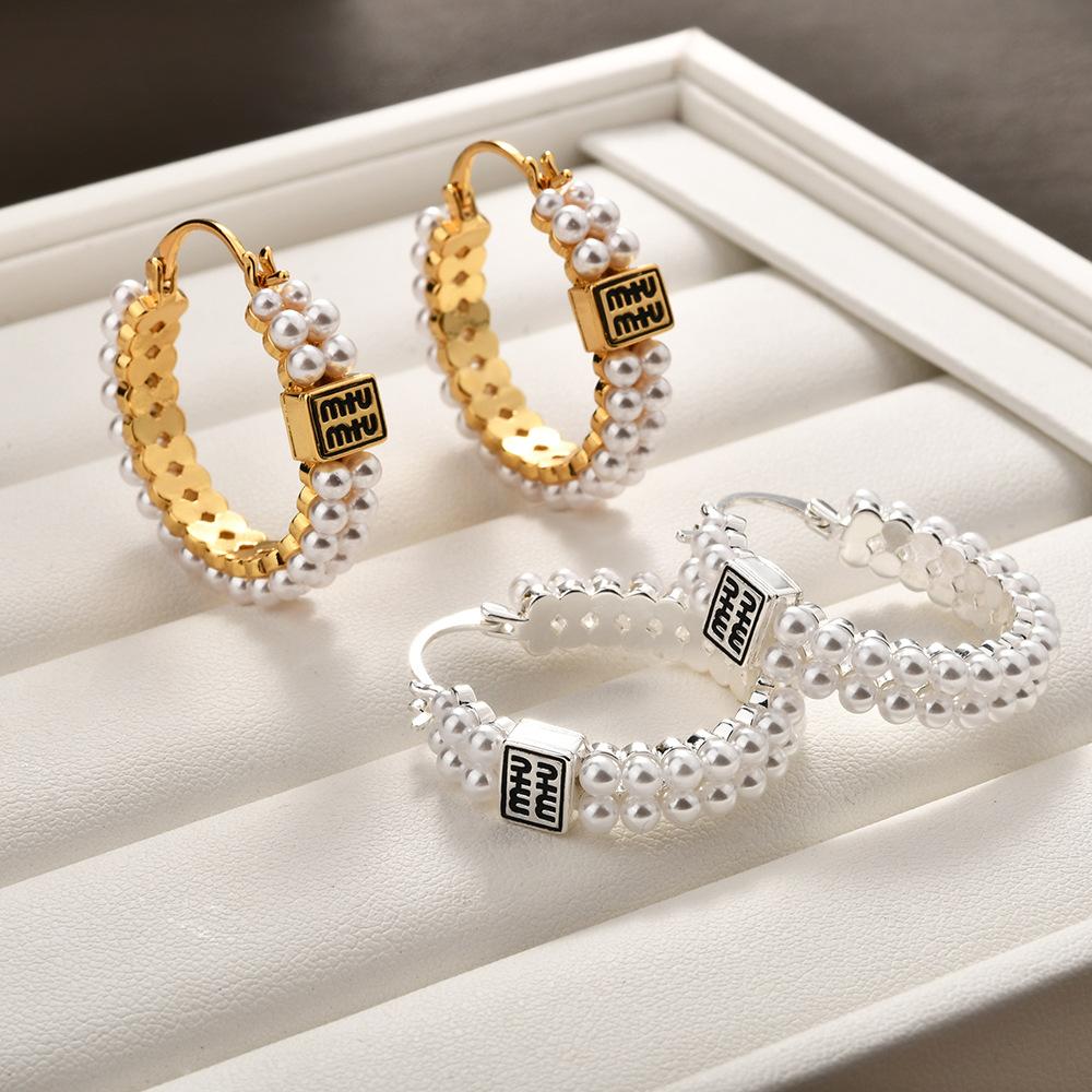 2025 New Retro Pearl Letter Hoop Earrings - Unique Design Dangle Earrings for Women