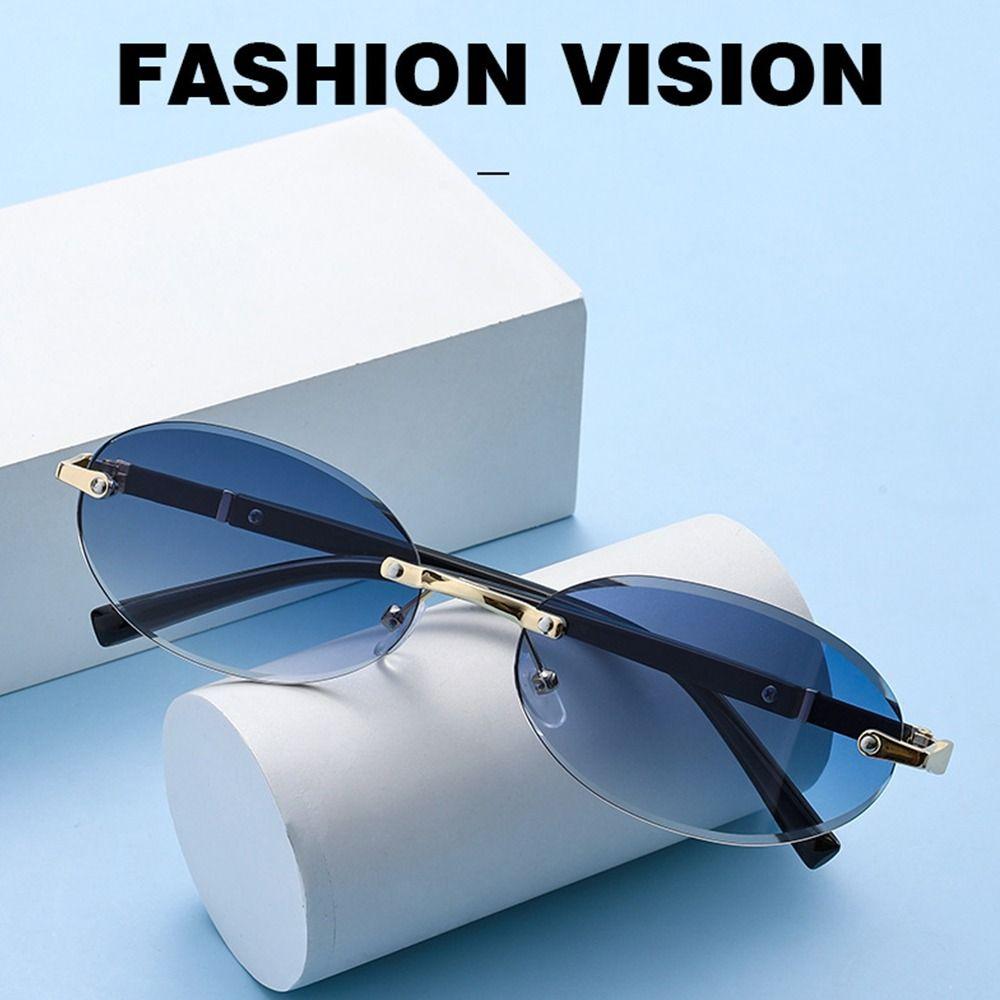 Frameless Oval Frame Sunglasses Street Style Hip-Hop Sun Glasses Trendy Y2K Eyewear  for Women