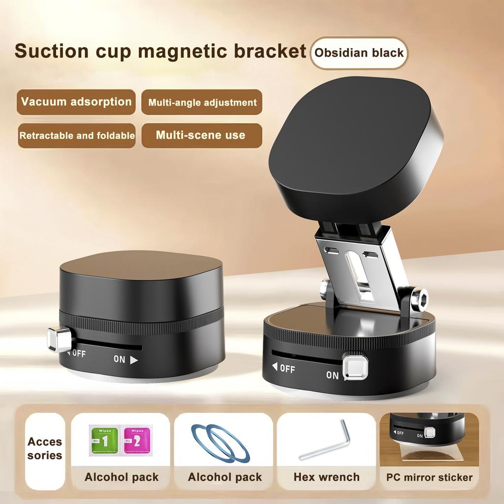 Car Phone Holder Vacuum Suction Cup Magnetic Holder Double-Sided Foldable Magnetic Auto Phone Bracket For Car Interior Accessori