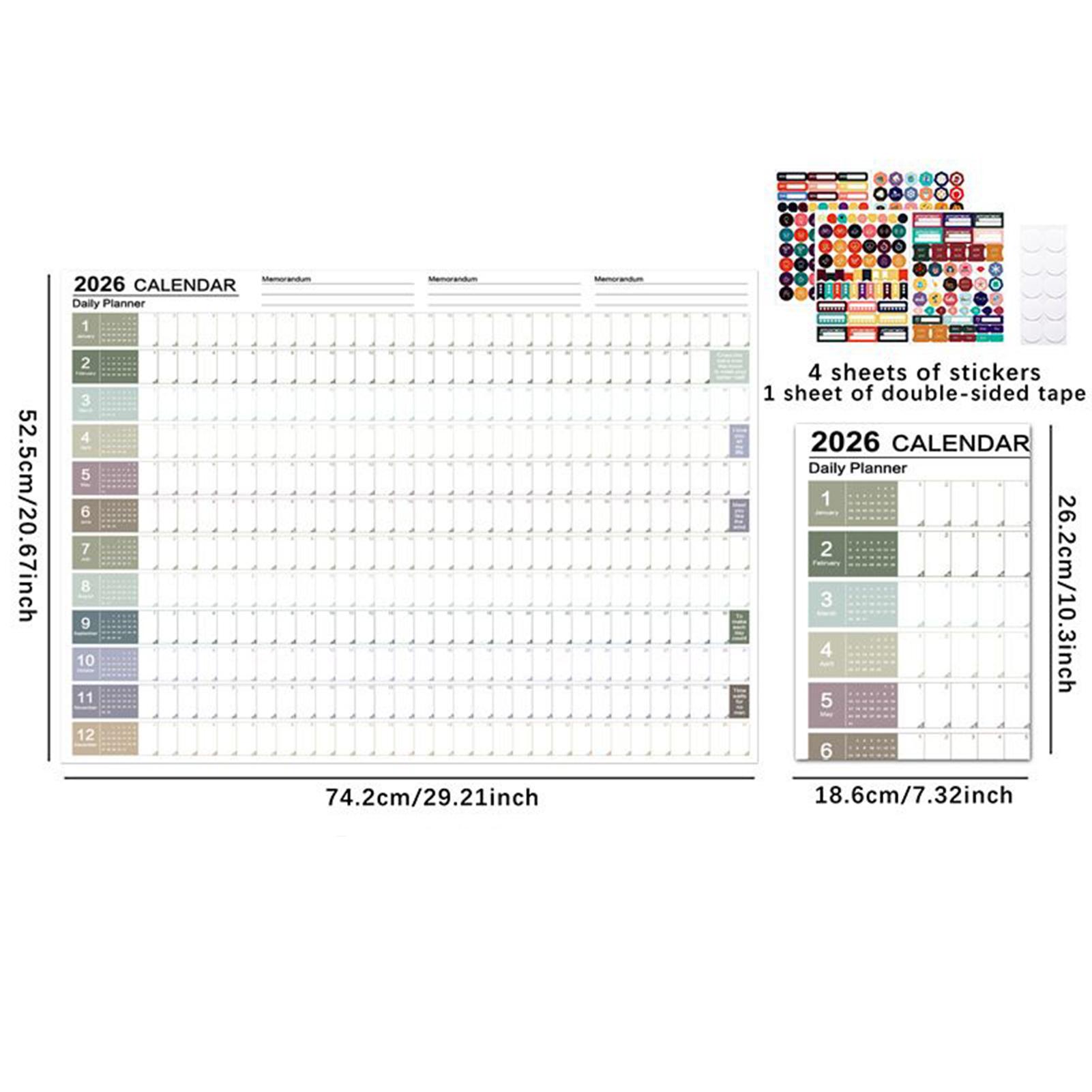 

2026 Yearly Wall Calendar Poster with Stickers Large Planning Schedule Home Office Organization Time Management Tool
