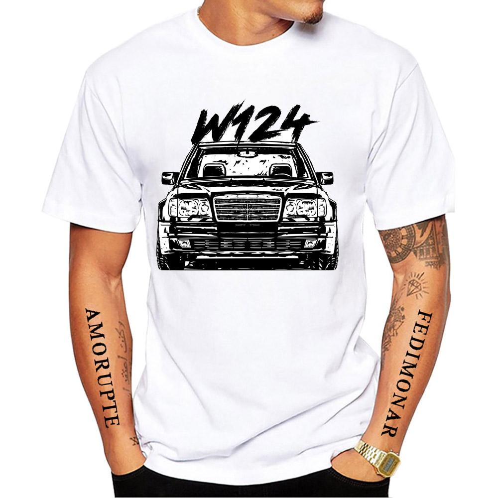 Neue Sommer Mode Unisex Kurzarm W124 E500 Zitat Schmutziger Stil T-Shirt Junge Sport Lässig Weiße Oberteile Oldtimer Hip Hop T-Shirts