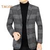 Men Suit Coat Lapel Long Sleeve Plaid Pattern Two Buttons Closure Suit Jacket with Pockets Slim Fit Business Outwear