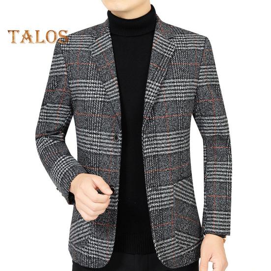 Pánský oblek Kabát Klopa Dlouhý rukáv Kostkovaný vzor Zapínání na dva knoflíky Bunda s kapsami Slim Fit Business Outwear