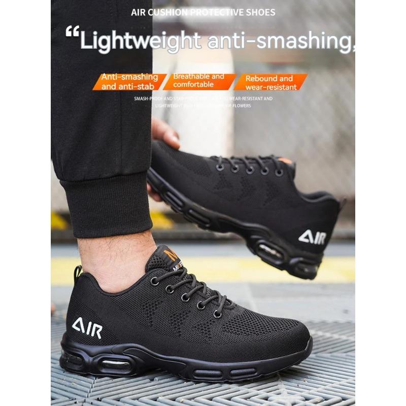 Work Safety Shoes For Men Women Air Cushion Breathable Work Sneakers Steel Toe Shoes Anti-puncture Safety Protective Black Shoes