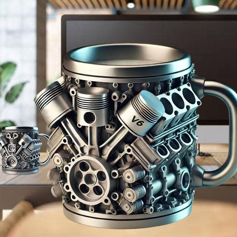 Personalized Stainless Steel Mug, V8 V6 Engines Stainless Steel Cup, 15oz Funny Durable Stylish Coffee Cups Perfect for Car Enthusiasts