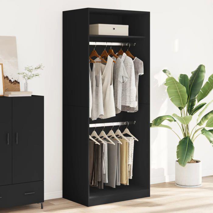 VidaXL Garde-robe noir 80x50x200 cm bois d'ingénierie, armoire de rangement, organisateur de garde-robe, armoire, placard, 3307793