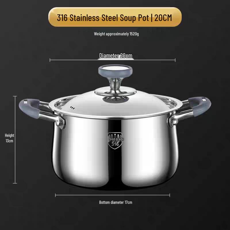 

316 Stainless Steel Rivetless Stew Pot with Two-Layer Silicone, Large Capacity for Steaming and Simmering.