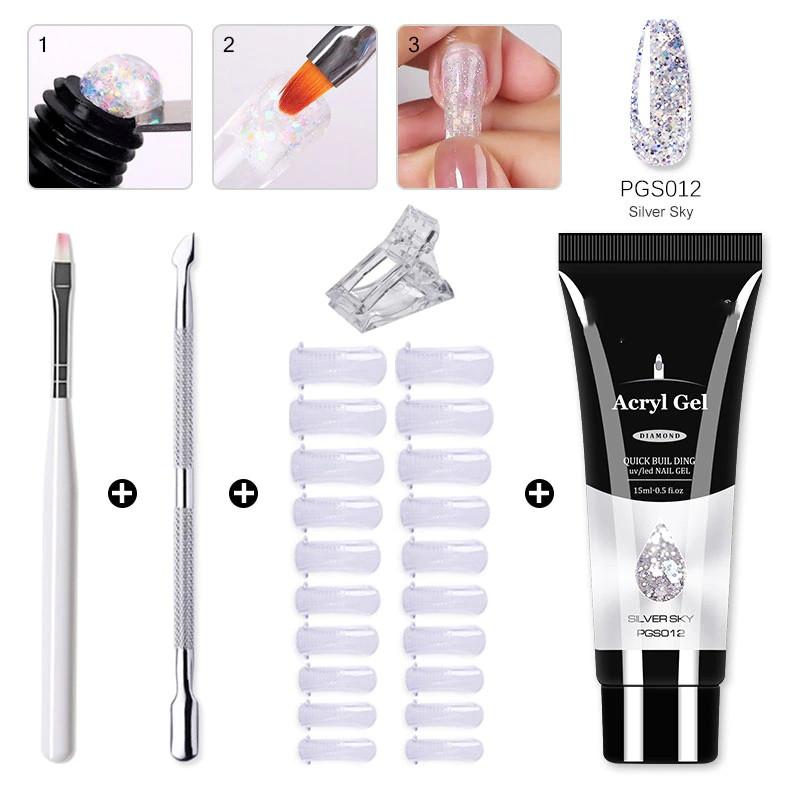 Poly-Nagel-Gel-Set, alles für die schnelle Verlängerung, Nagelmaniküre-Set, Gel-Nagelhautschieber, Fingerverlängerungsform, Nagel-Werkzeug-Set