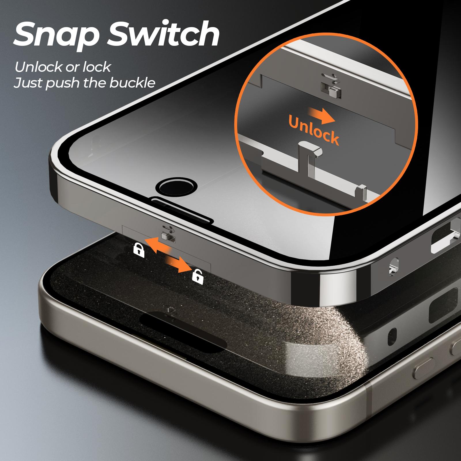 

For iPhone 15 Pro Magnetic Case Anti Peep Screen Tempered Glass+PC Phone Cover Double Sided Black