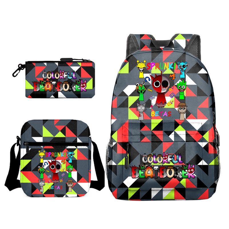 3D New Game Rhythm Box Sprunki School Bag Backpack Elementary and Secondary School Backpack Crossbody Bag Pencil Bag D
