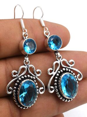 Blue Topaz Gemstone Ethnic Handmade Drop Dengle Earring Jewelry  ER 178