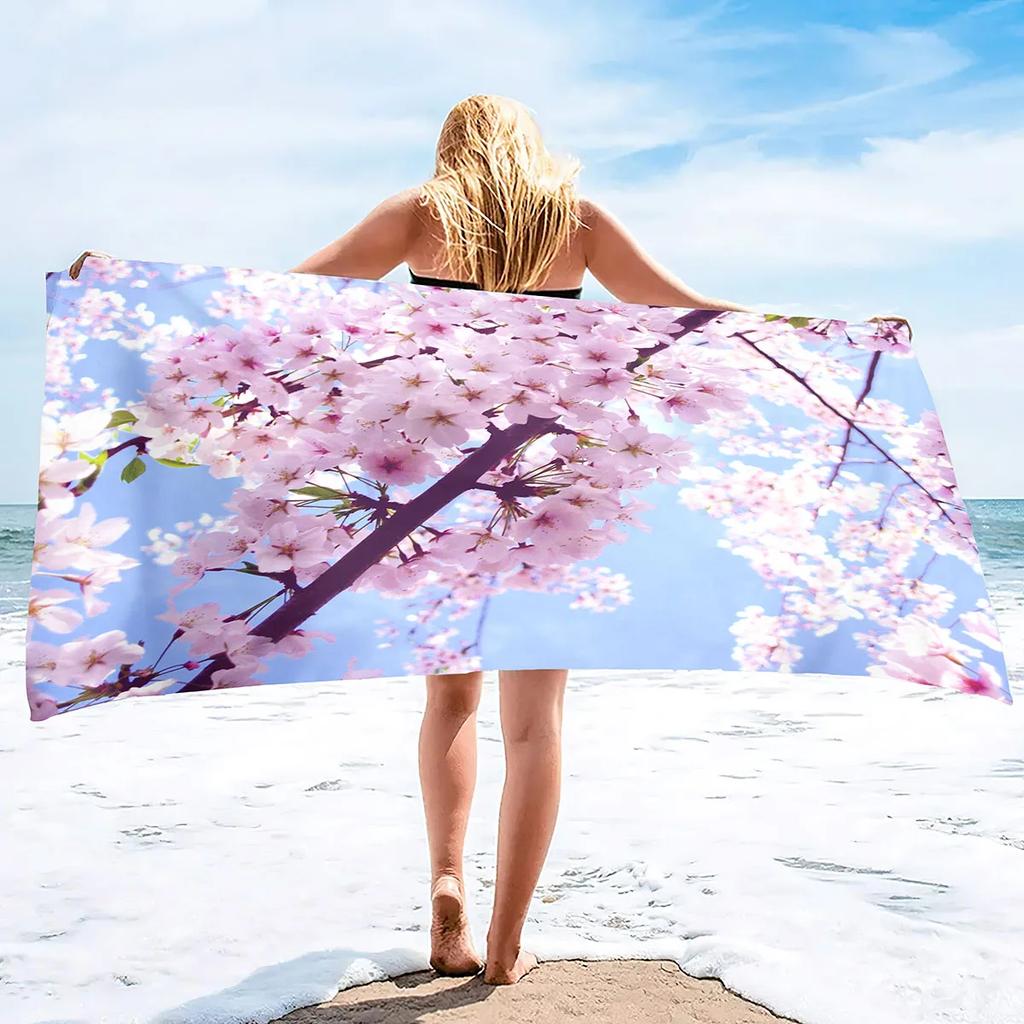 Microfiber Beach Towel Flower Elegant Cherry Blossom Quick Dry Absorbent Bath Towels Blanket Tapestry For Travel Yoga Women Men