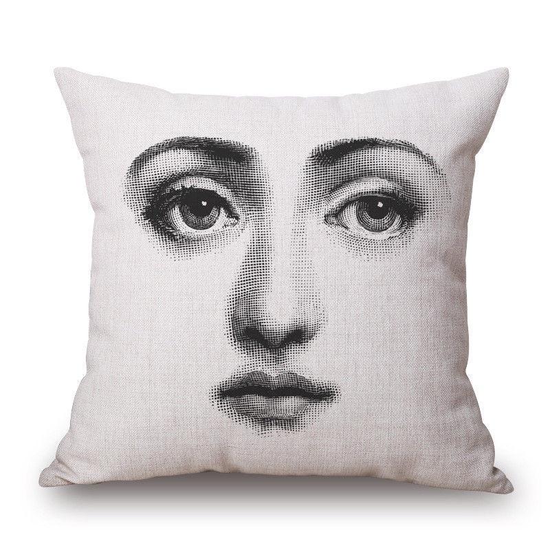Unique Linen Vintage Piero Fornasetti Face Throw Pillow Case With Artistic Face Illustration