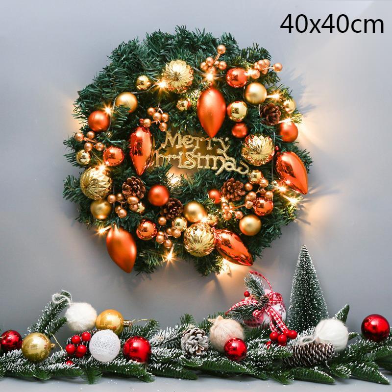 Christmas Theme Plastic Colorful Ball Rattan Wreath Front Door Ornament Christmas Xmas Scene Layout Decoration Wreath Home Decor