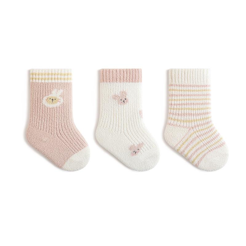 3Pair Baby Winter Socks Fleece Lined Thickened Warm Seamless Toe Mid Calf for Newborn Infant Comfortable Wear Soft Thermal Protection
