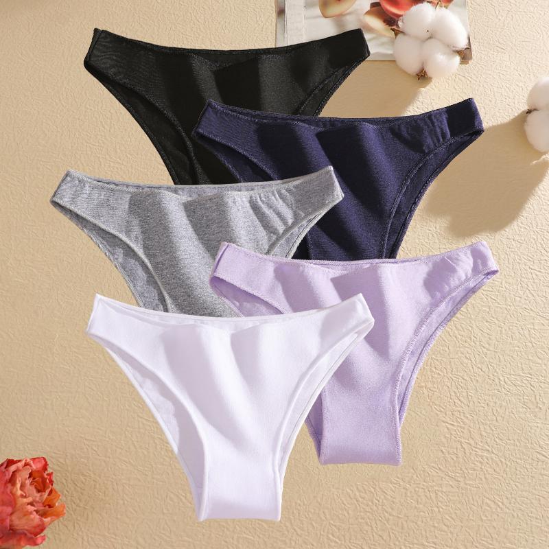 FINETOO 5Pcs/Set Seamless Cotton Cherry Lips Printing Panties Women Sexy Low Waist Cotton Crotch Spring Autumn Underwear Ladies Lingerie