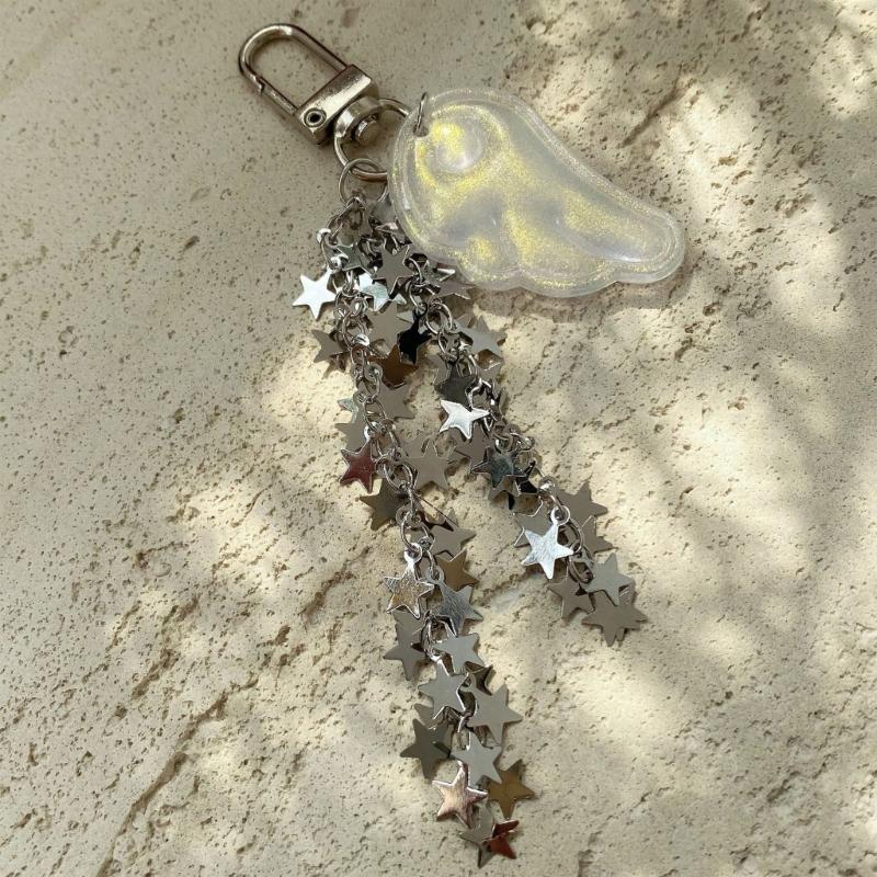 Elegant Y2K Inspired Keychain Pendant Accessory Combining Stars Angel Wing Ideal For Bags Keys Or Gift Giving