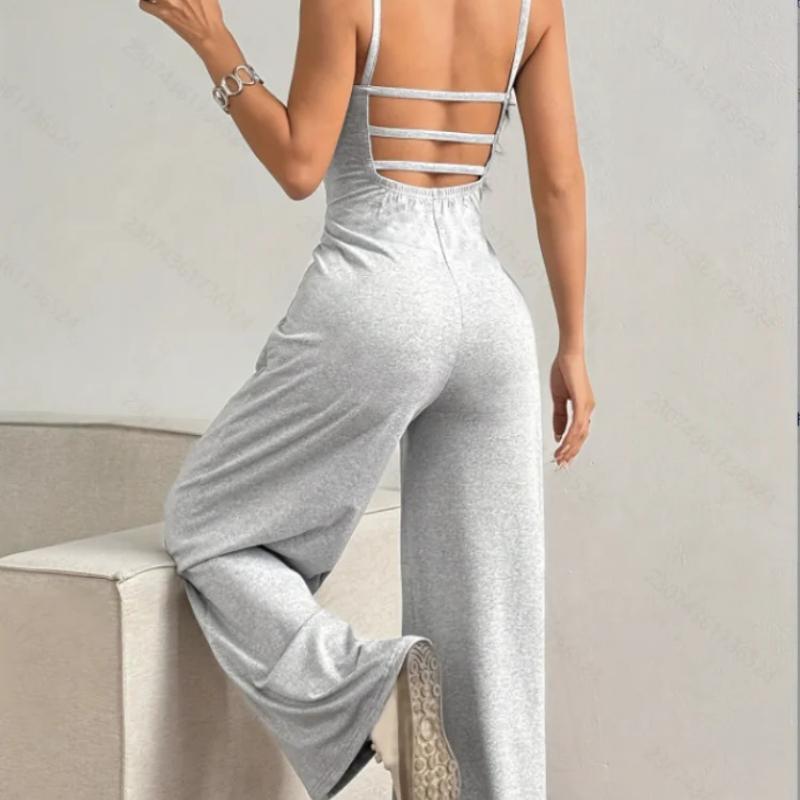 Women's Casual Halter Jumpsuit Spring and Summer Daily Solid Slim-Fit Backless Sleeveless Jumpsuit Lady's Floor-Length Trousers