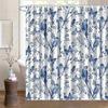 Blue Bird Print Bath Curtain - Water-Resistant, 12 Hooks, Polyester Knit, Machine Washable, Animal Pattern