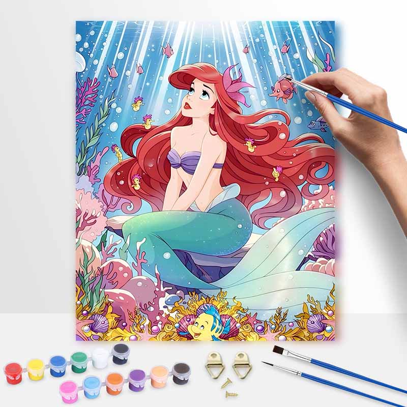 Disney The Little Mermaid Ariel Oil Paint By Numbers Hand Painting Kit. Ocean Coral Home Decor Gift 20x30cm