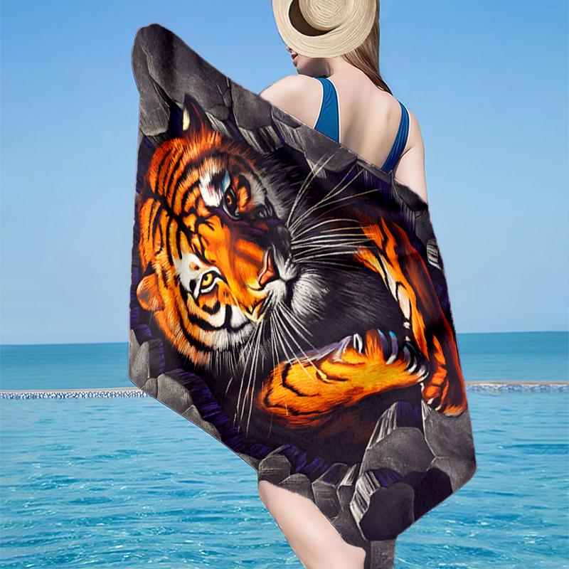 White Tiger Family Beach Towel, Super Soft Microfiber, Gift for Her/Him, Birthday, for Pool, Beach, Travel, Home Decor Fan gifts