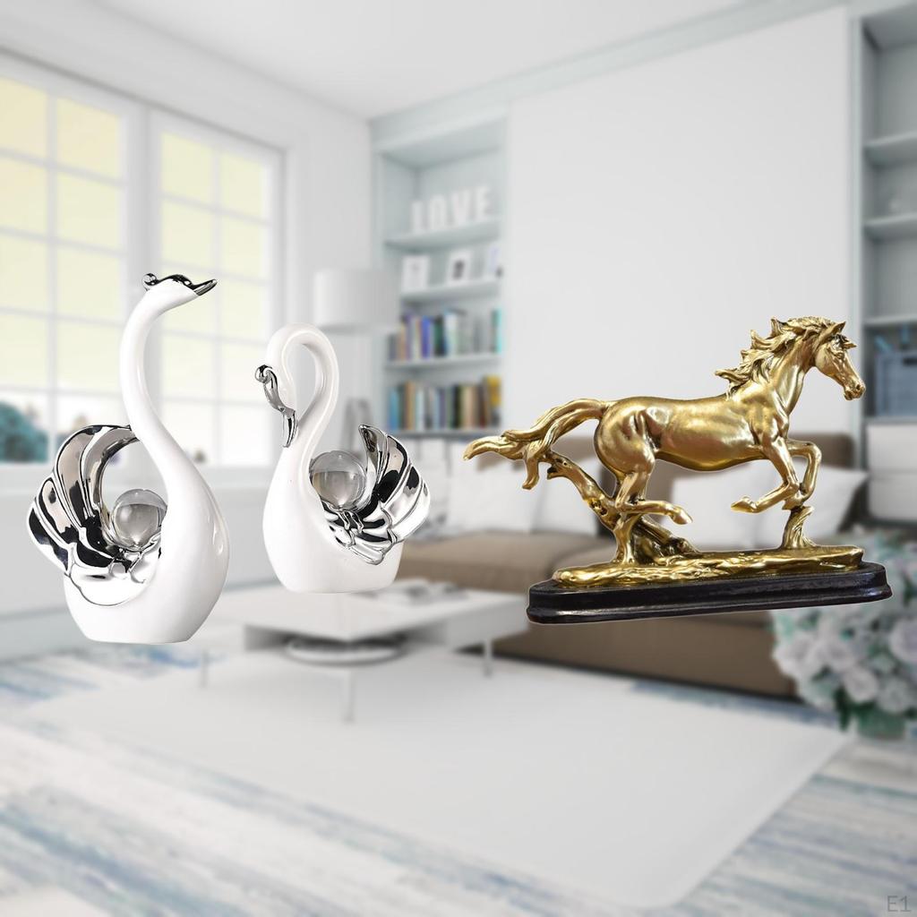 Swan Lover Figurines Sculpture Collectible Art Ornament Statue for Living Room Furniture Home Decor