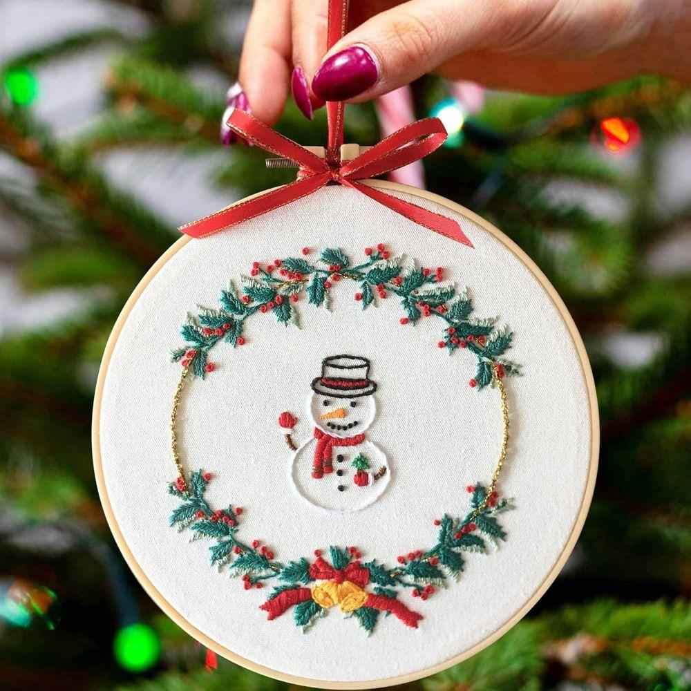 Printed Pattern Christmas Embroidery Kit Handmade Embroidery Starter Kit Practice