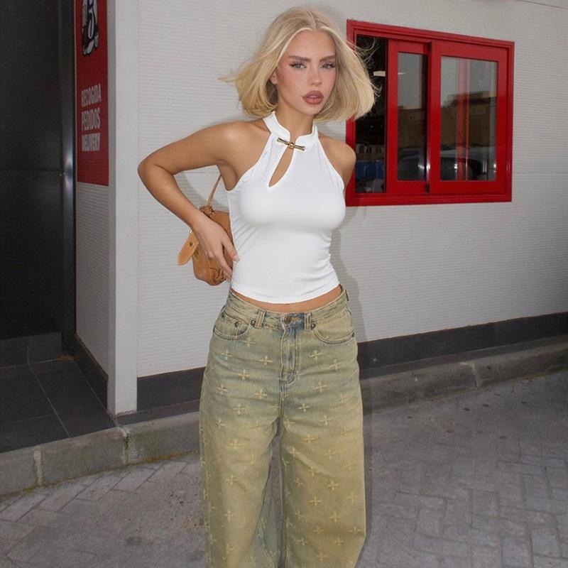 2026 Summer Off-Shoulder Metal Decor Cut-Out Tank Top for Women