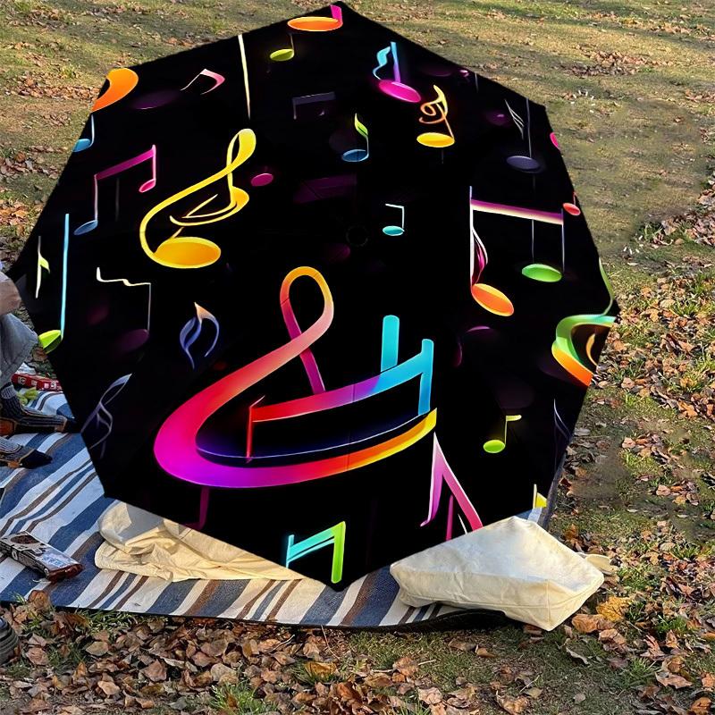 1PC music notesAutomatic Open/Close Umbrella with Windproof, 8-Rib Sturdy Canopy, Durable Ribs, Fashionable Design, Outdoor Accessory, Fun Prin, Holid