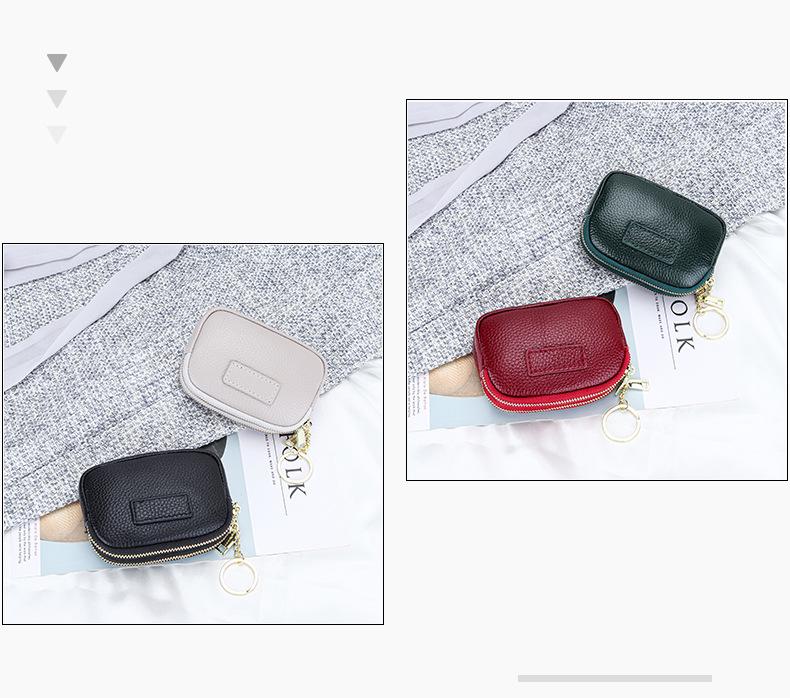 Portofel din Piele Naturală cu Fermoar Dublu pentru Monede și Breloc