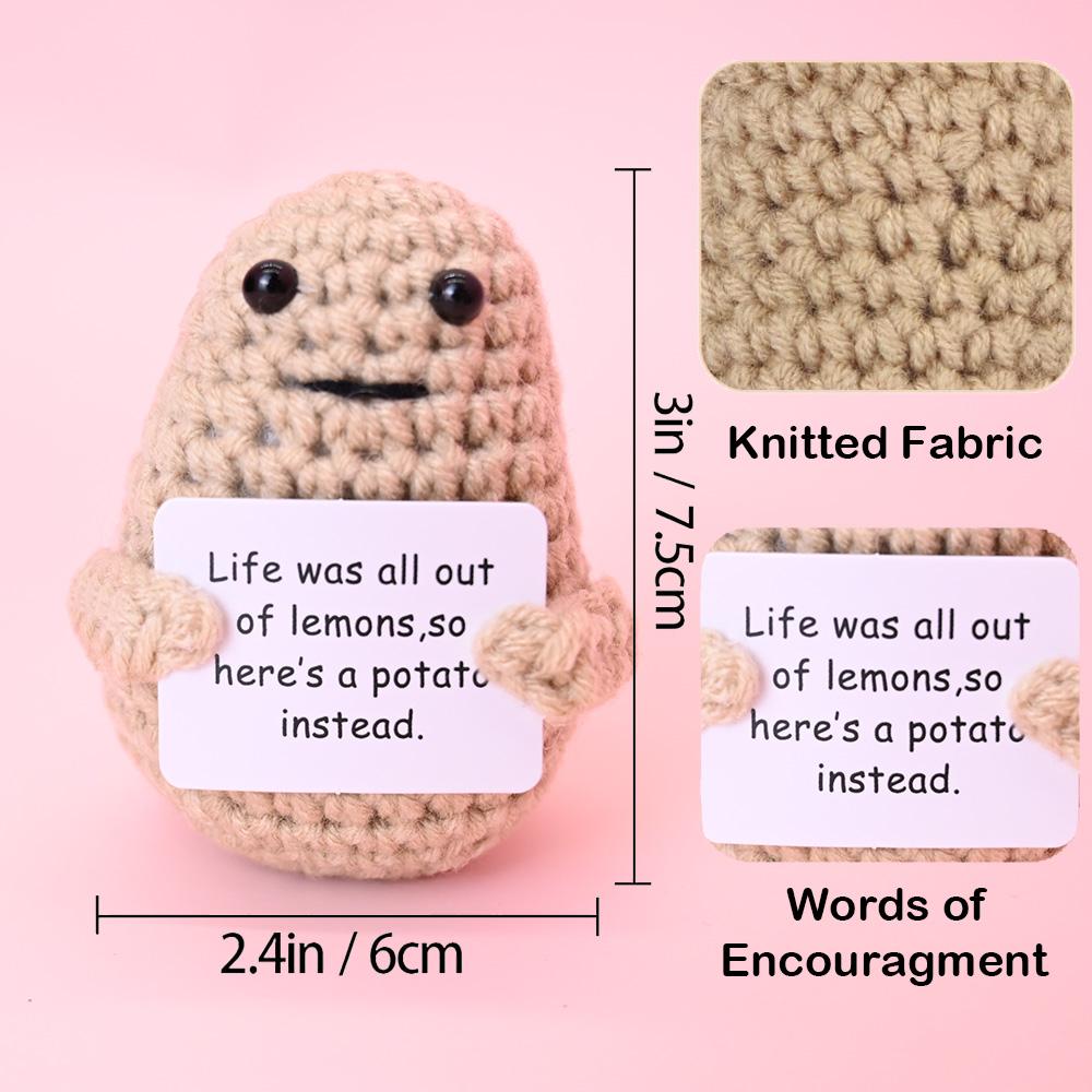 Mini Positive Potato Funny Avocado Duck Cute Knitted Crochet Doll with Card for Women Men Mom Dad Friend Birthday Cheer Up Gifts