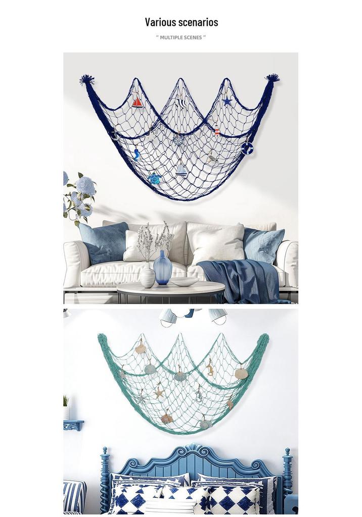 Filet de pêche décoratif épais style méditerranéen pour mur photo et décorations sur le thème de l'océan
