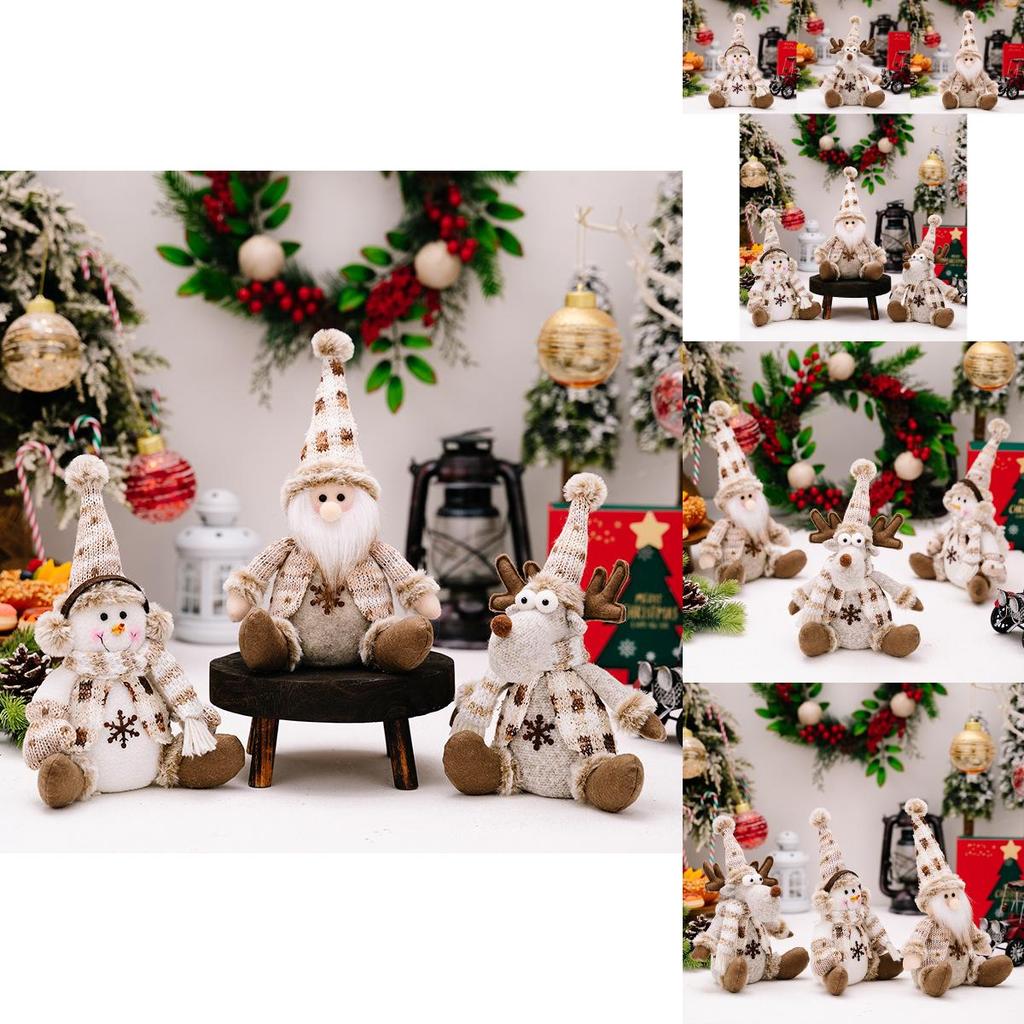 Charming Christmas Decor Nordic Sitting Santa Snowman And Reindeer Plush Dolls