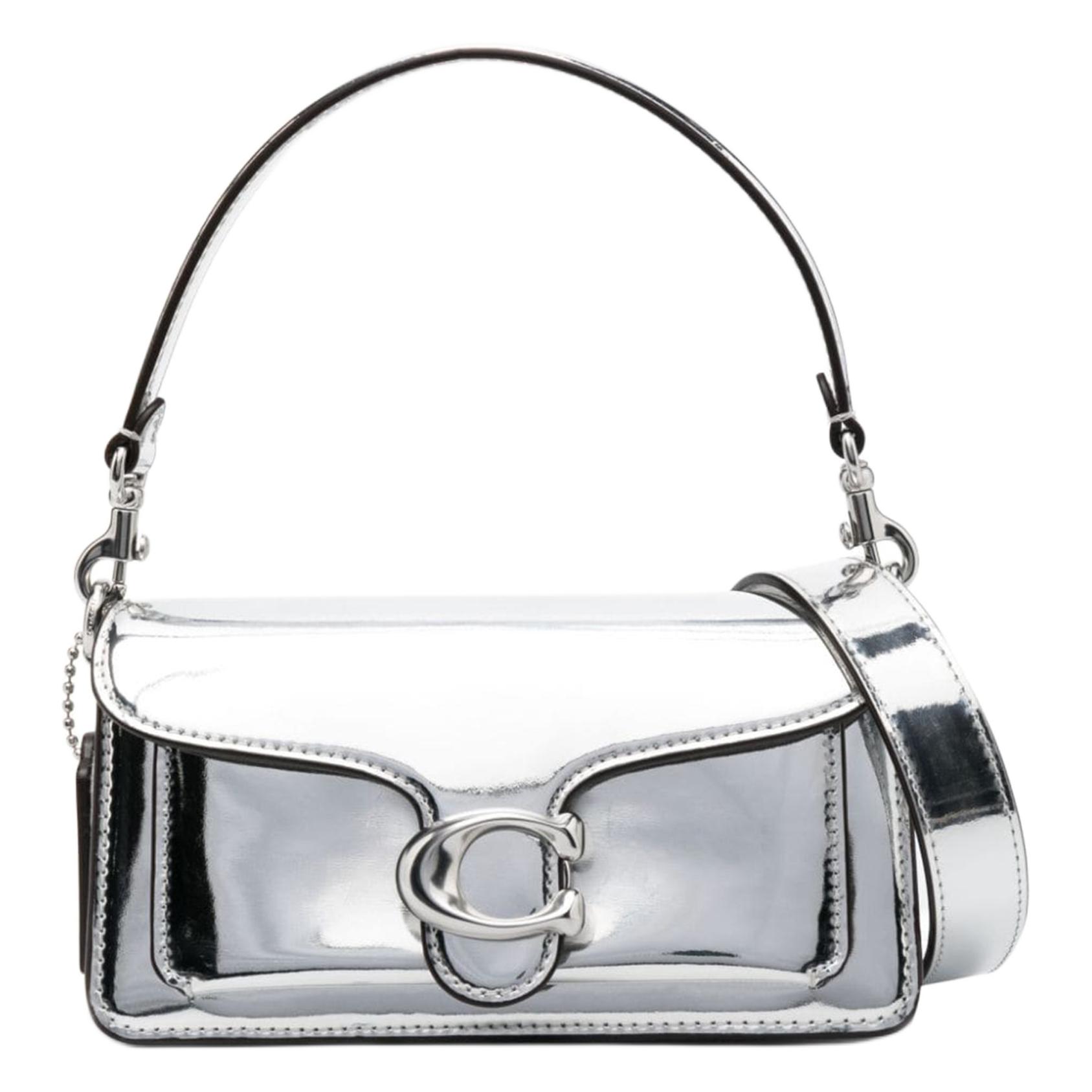 

Coach Silver Metallic Leather Tabby Shoulder Bag with Convertible Strap for Daily Use Basic Set (Bag+Dust Bag)