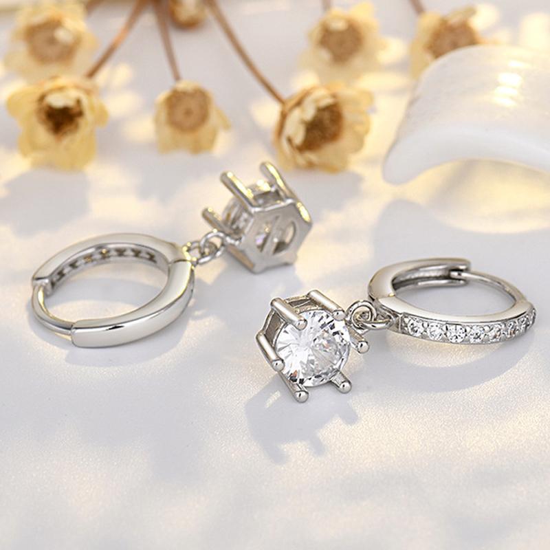 Delicate Round CZ Moissanite Drop Earrings Women Crystal Versatile Gift Fashion  Daily Party  Silver Needle Earrings