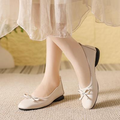Real Soft Leather Flat-soled Single Shoes Women's 2024 New Bow Soft Sole Shallow Mouth Versatile Comfortable Doudou Shoes Children