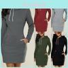 Womens Hooded Mini Dress Casual Long Sleeve Sweatshirt Jumper Slim Fit With Pockets