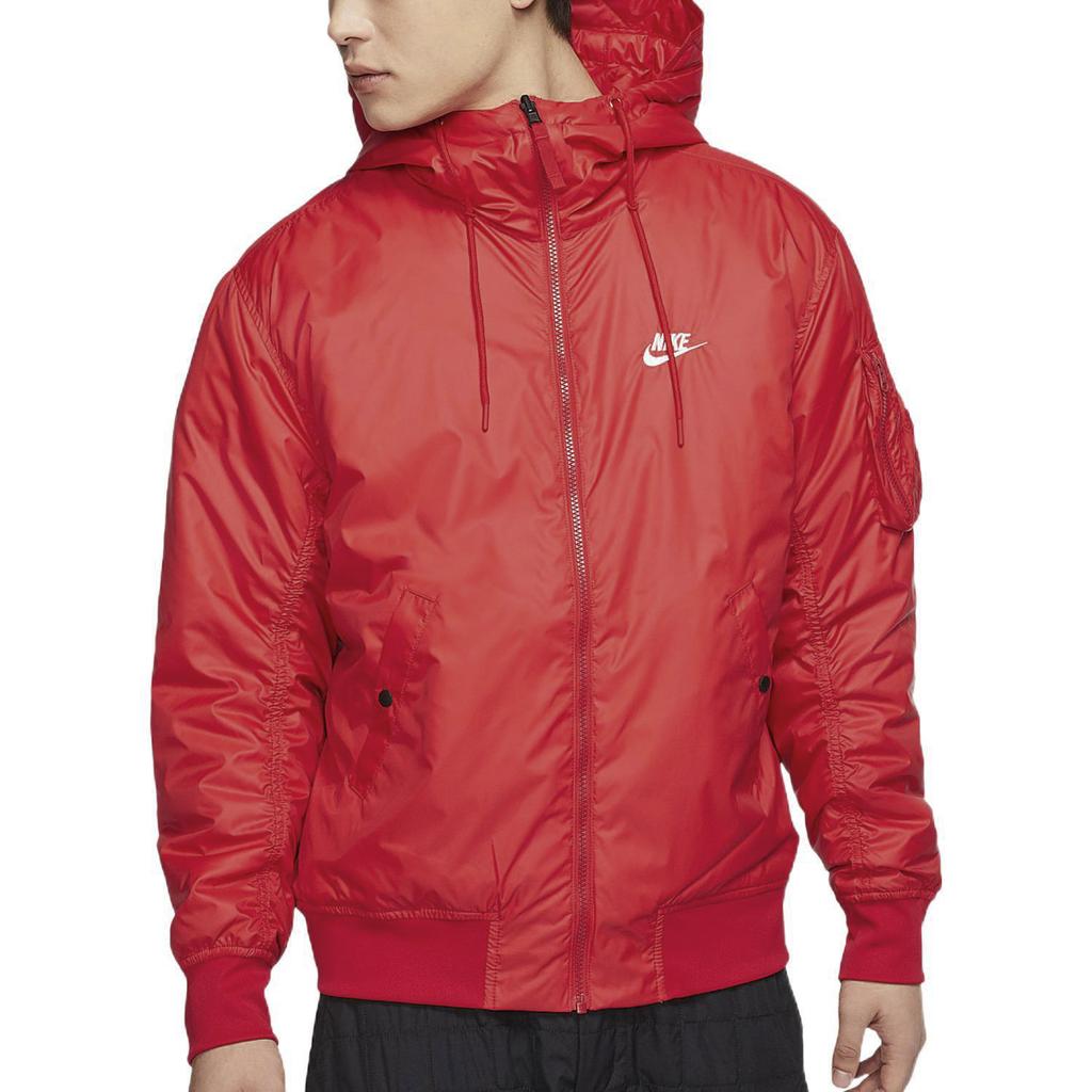 Nike Sportbekleidung Windrunner Einfarbig Markenlogo-Druck Wendbar Kapuzen-Baumwolljacke Herrenjacke Rot CJ4378-657