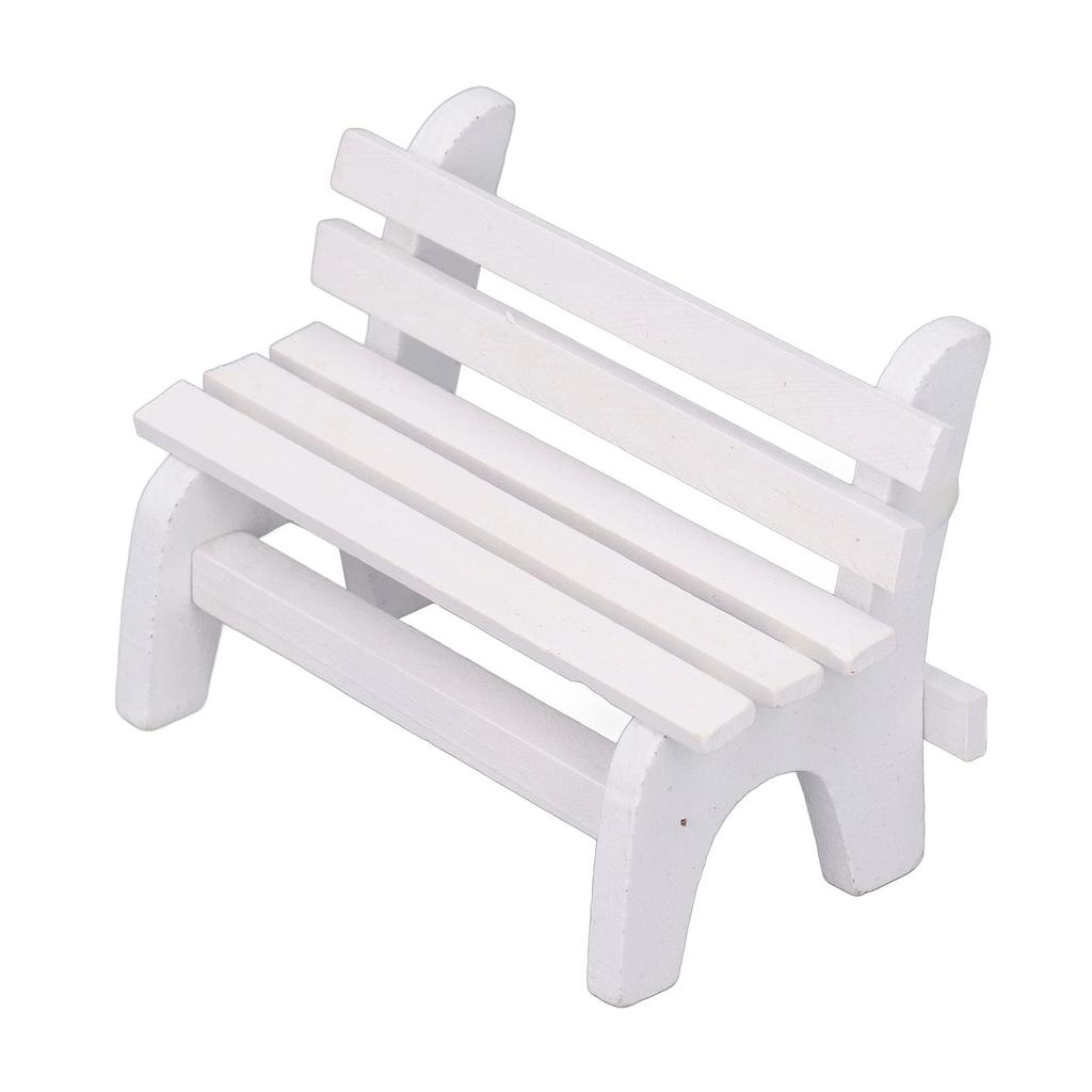 Scale Wooden Dollhouse Bench Miniature Garden Bench with Rounded Beautiful Decorative 112 Model, Corners, White,