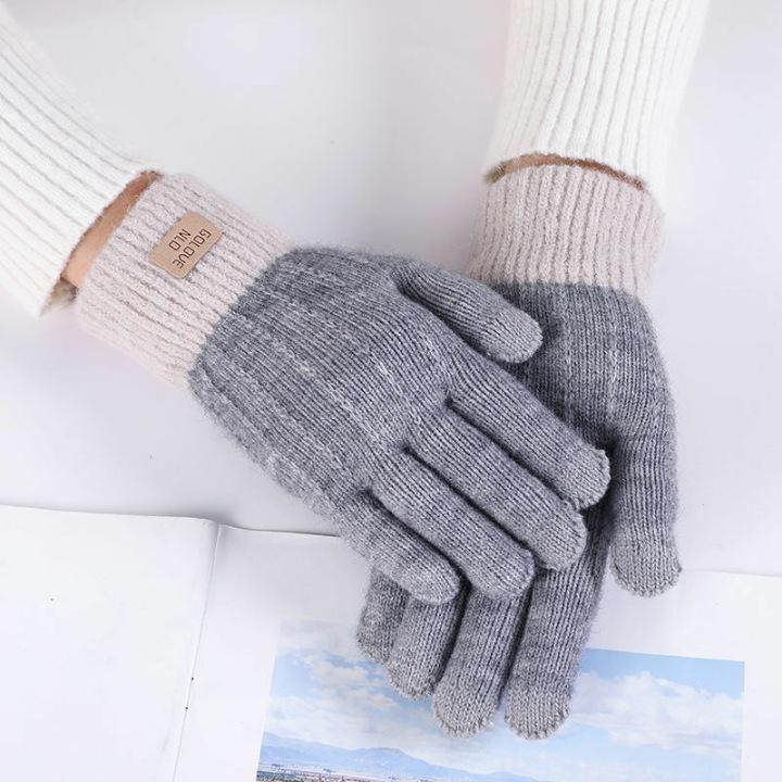 Alpaca Knitted Touch Screen Gloves for Women Autumn and Winter Warm Outdoor Antifreeze Plus Velvet Thickening Korean Version Cute