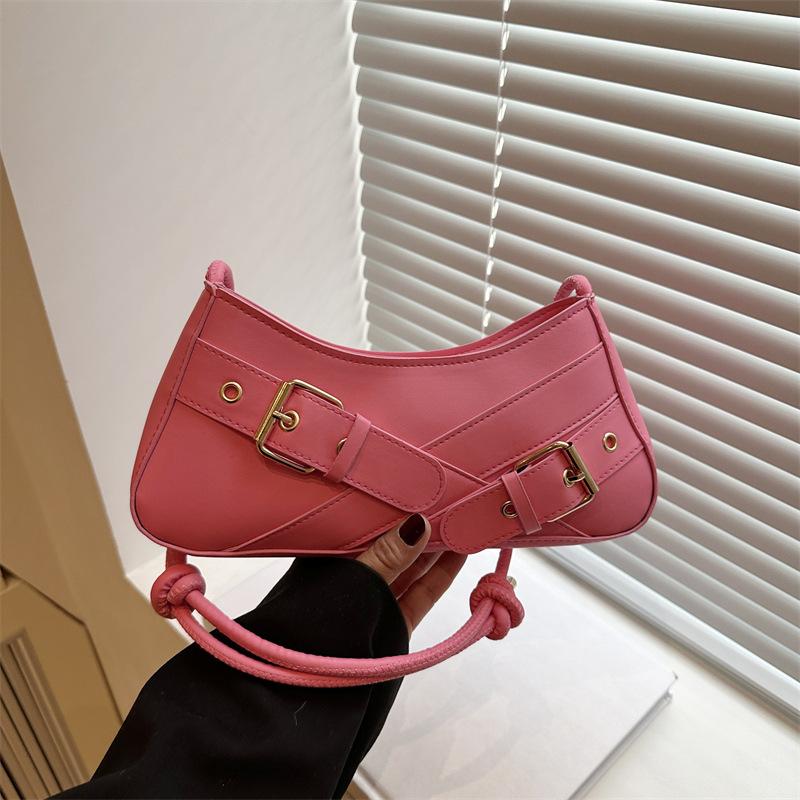 Neues Mode-Nischen-Gürteldesign Retro-Trend Unifarbe Spice Girl Achseltasche Lokomotivtasche Umhängetasche Damen