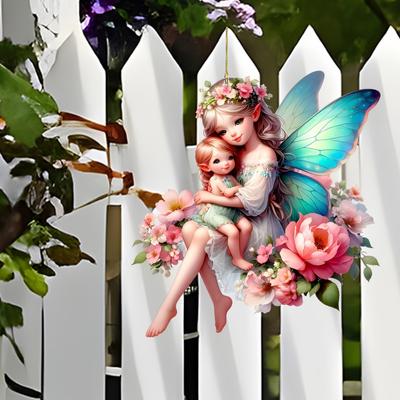 Rosa Blume Engel Fee mit Flügeln Elfe Acryl flach 2D Schlüsselanhänger Anhänger Auto Rückspiegel Auflistung