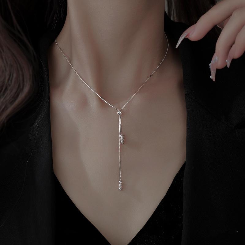 New 925 Silver Long Necklace Personality Charm Geometric Shape Woman Pendant Choker Birthday Gift Exquisite Jewelry