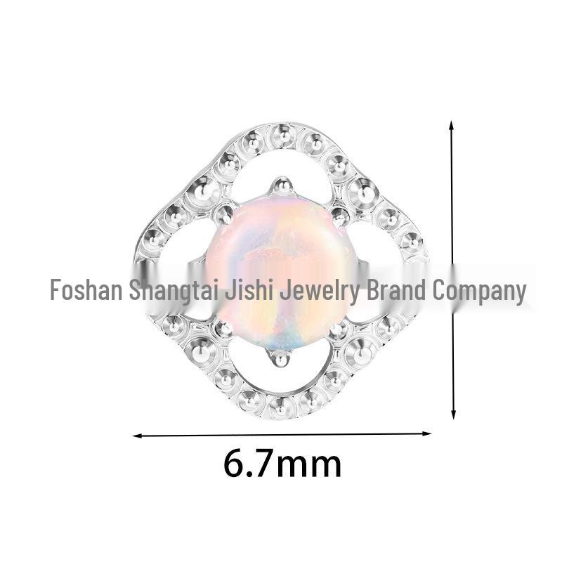 Titanium Alloy Four-Leaf Clover Opal Stud Earrings for Lip, Tongue, Ear Cartilage Piercing M0.9