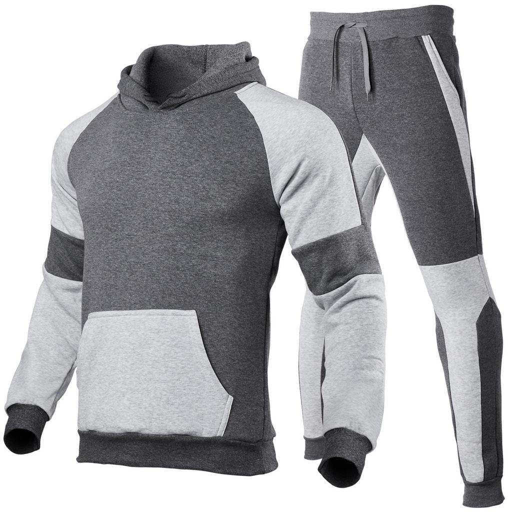 Men's And Women's Solid-color Casual Size Color-blocking And Patchwork Sportswear, Men's Hooded Long-sleeved Sweatshirt And Sweatpants Set