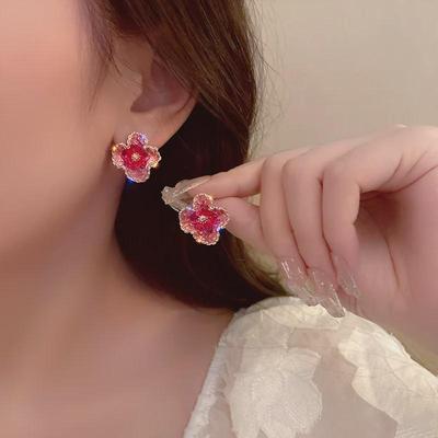 Pink Crystal Flower Earrings - 2023 Trendy Niche Design for Women, Small & Exquisite.