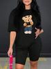Cute Fashion Plush Bear Women's Shorts Soft Regular Short Sleeves Sweet Pretty Clothes Sports Comfortable Women Clothing Y2K Top
